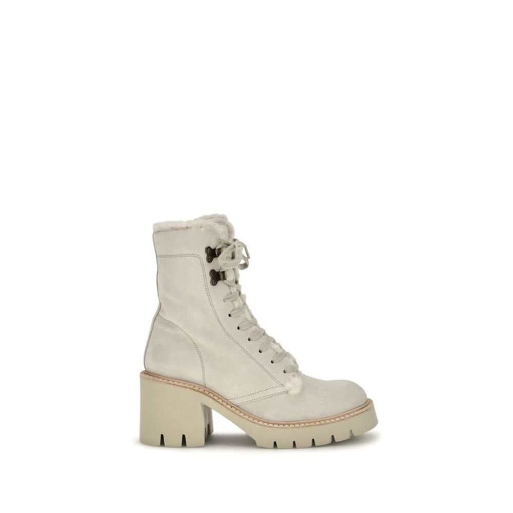 Pedro García Beige Calf Leather Bos Taurus Lace-Up Women's Boots